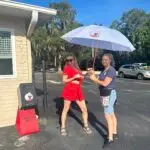 Amy and Michelle, our July 2023 Citrus County Umbrella Winner posing out front of the Diner located in Inverness, FL