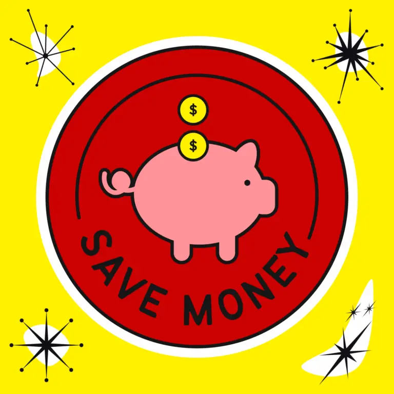 Picture of a Pink Piggy Bank with coins being dropped in them on a larger red coin.