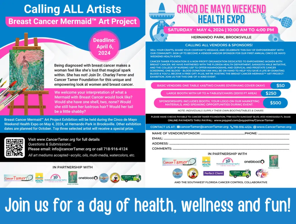 Flyers for upcoming Health Expo scheduled for May 4 2024 at Hernando Park in Brooksville.