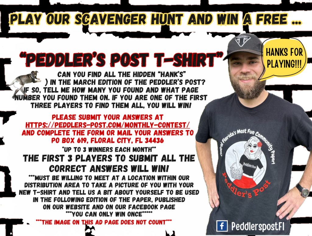 Chris from the Peddler's Post listing the requirements for our monthly scavenger hunt in our Print Publication